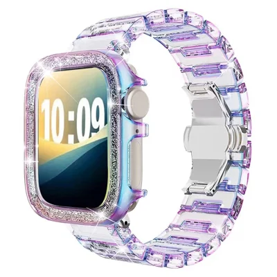 Replacement Strap for Apple Watch Ultra 3 49mm / 2 49mm / Ultra 49mm Discoloring Watch Band with Glitter Watch Case - Multi-color