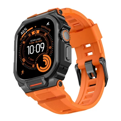 Bracelet de montre en silicone avec boîtier pour Apple Watch Ultra 3 49mm / 2 49mm / Ultra 49mm Bracelet de remplacement - Noir / Orange