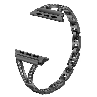 Aluminum Alloy Rhinestone Decor Watch Band Strap for Apple Watch Series 12 11 10 42mm / 9 8 7 41mm / SE3 SE2 SE 6 5 4 40mm / 3 2 1 38mm - Black Blue