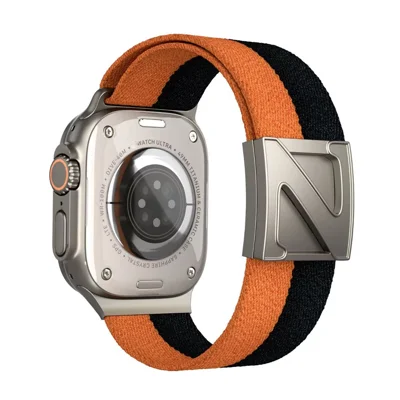 Replacement Strap for Apple Watch Series 12 11 10 42mm  /  9 8 7 41mm  /  SE3 SE2 SE 6 5 4 40mm  /  3 2 1 38mm Z-Shaped Magnetic Clasp Nylon Watch Band - Orange+Black