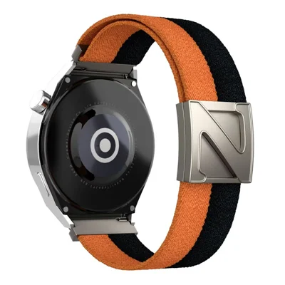 Quick-Release-22mm Replacement Strap for Huawei Watch GT 7 46mm / Watch GT 5 Pro / 5 / 4 46mm / Watch 4 Z-Shaped Magnetic Clasp Nylon Watch Band - Orange+Black