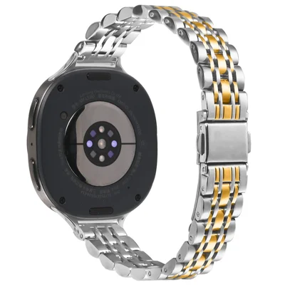 Watch Band For Samsung Galaxy Watch9 40mm / 44mm /  Watch8 40mm 44mm / Watch8 Classic 46mm , Slim 7-Bead Electroplated Stainless Steel Strap - Silver / Gold