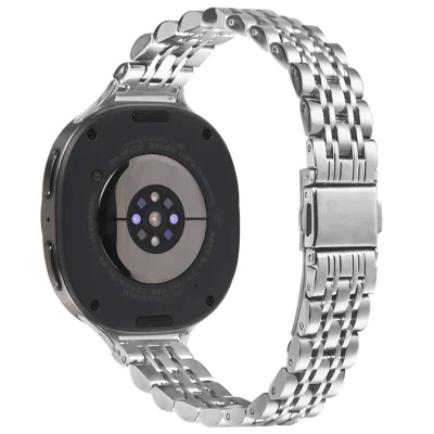 Watch Band For Samsung Galaxy Watch9 40mm / 44mm /  Watch8 40mm 44mm / Watch8 Classic 46mm , Slim 7-Bead Stainless Steel Strap - Silver