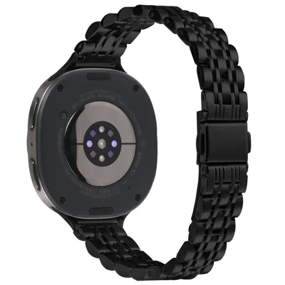 Watch Band For Samsung Galaxy Watch9 40mm / 44mm /  Watch8 40mm 44mm / Watch8 Classic 46mm , Slim 7-Bead Stainless Steel Strap - Black