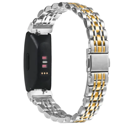Watch Band For Fitbit Inspire / Inspire 2 / Inspire HR , Slim 7-Bead Electroplated Stainless Steel Strap - Silver / Gold
