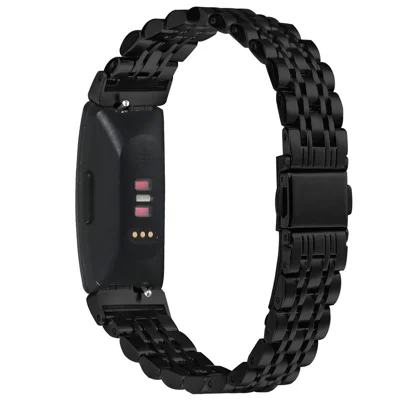 Watch Band For Fitbit Inspire / Inspire 2 / Inspire HR , Slim 7-Bead Stainless Steel Strap - Black