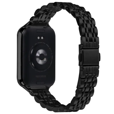 For Xiaomi Smart Band 10 Pro / 9 Pro / 8 Pro / Redmi Watch 6 / 5 / 4 Watch Band Slim 7-Bead Stainless Steel Strap - Black