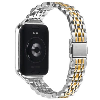For Xiaomi Smart Band 10 Pro / 9 Pro / 8 Pro / Redmi Watch 6 / 5 / 4 Band Slim 7-Bead Electroplated Stainless Steel Watch Strap - Silver / Gold
