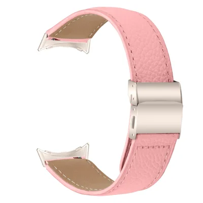 Wrist Strap For Google Pixel Watch 5 / Watch 4 / Watch 3 / Watch 2 / Watch 41mm Genuine Leather Watch Band with Starlight Connector Turtle Back Buckle - Pink