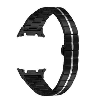 Watch Band For Samsung Galaxy Watch Ultra2 47mm / Watch Ultra (2025) 47mm / Watch Ultra 47mm , Electroplated Stainless Steel 1-Bead Slim Fit Strap - Black / Silver