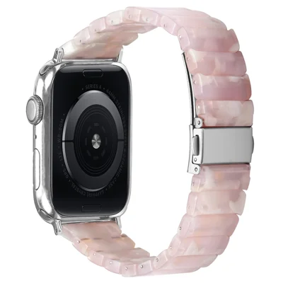 Watch Band For Apple Watch Ultra 4 3 2 1 49mm / Series 12 11 10 46mm / 9 8 7 45mm / SE3 SE2 SE 6 5 4 44mm / 3 2 1 42mm , 1-Bead Acrylic Resin Waterproof Bracelet with Silver Buckle - Pink Brown