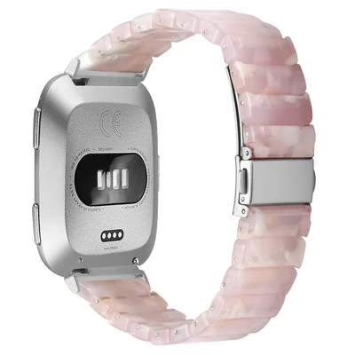Watch Band For Fitbit Versa / Versa Lite / Versa 2 , 1-Bead Acrylic Resin Waterproof Bracelet with Silver Buckle - Pink Brown