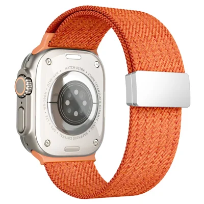 Магнитный нейлоновый ремешок для Apple Watch Ultra 3 2 1 49мм / Series 11 10 46мм / 9 8 7 45мм / SE3 SE2 SE 6 5 4 44мм / 3 2 1 42мм Регулируемый эластичный ремень - Оранжевый