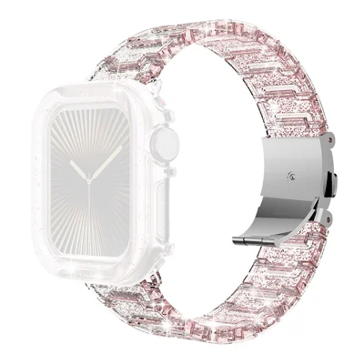 Pour Apple Watch SE3 SE2 SE 6 5 4 44mm Bande Élégante en PC Résine Époxy Bracelet de Montre + Boîtier de Montre - Rose