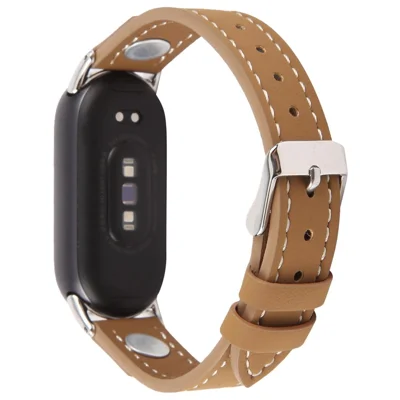 Watch Strap For Xiaomi Smart Band 10 / 9 / 9 NFC / 8 , Camellia Rivets Microfiber Leather Band Bracelet - Brown