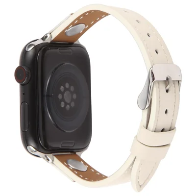 Watch Strap For Apple Watch Ultra 4 3 2 1 49mm / Series 12 11 10 46mm / 9 8 7 45mm / SE3 SE2 SE 6 5 4 44mm / 3 2 1 42mm , Camellia Rivets Microfiber Leather Band Bracelet - White