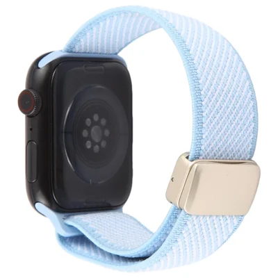 Watch Band For Apple Watch Series 12 11 10 42mm / 9 8 7 41mm / SE3 SE2 SE 6 5 4 40mm / 3 2 1 38mm , Breathable Nylon Strap with Magnetic Buckle - Sky Blue + White