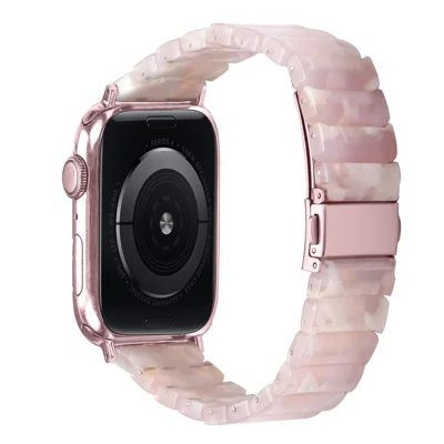 Watch Band For Apple Watch Series 12 11 10 42mm / 9 8 7 41mm / SE3 SE2 SE 6 5 4 40mm / 3 2 1 38mm , 1-Bead Acrylic Resin Waterproof Bracelet - Pink Brown / Pink Buckle