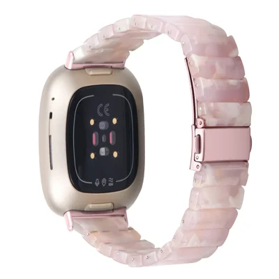 For Fitbit Versa 4 / Sense 2 Watch Band 1-Bead Acrylic Resin Waterproof Bracelet - Pink Brown / Pink Buckle