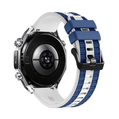 Quick-Release-22mm Replacement Strap for Huawei Watch GT 7 46mm / Watch GT 6 / 6 Pro / 5 / 5 Pro / 4 / 3 / 2 46mm Striped Design Dual Color Silicone Watch Band - White / Blue