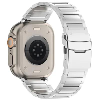 Watch Band For Apple Watch Ultra 4 3 2 1 49mm / Series 12 11 10 46mm / 9 8 7 45mm / SE3 SE2 SE 6 5 4 44mm / 3 2 1 42mm , I-shaped Buckle Quick Release Titanium Alloy Strap - Silver