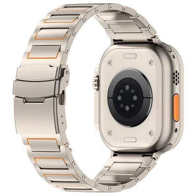 Watch Band For Apple Watch Ultra 4 3 2 1 49mm / Series 12 11 10 46mm / 9 8 7 45mm / SE3 SE2 SE 6 5 4 44mm / 3 2 1 42mm , Safety Clasp Titanium Alloy Strap - Titanium + Orange