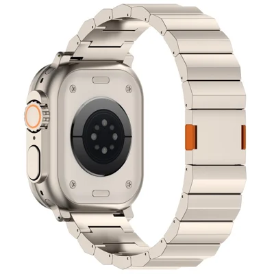 Watch Band For Apple Watch Ultra 4 3 2 1 49mm / Series 12 11 10 46mm / 9 8 7 45mm / SE3 SE2 SE 6 5 4 44mm / 3 2 1 42mm , Magnetic Buckle 1-Bead Titanium Alloy Strap - Titanium + Orange