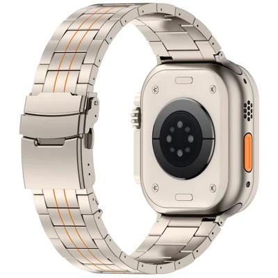 Watch Band For Apple Watch Series 12 11 10 42mm / 9 8 7 41mm / SE3 SE2 SE 6 5 4 40mm / 3 2 1 38mm , Safety Clasp Titanium Alloy Strap - Titanium Black + Orange
