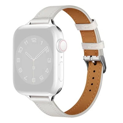 Genuine Leather Watch Band for Apple Watch Series 12 11 10 42mm  /  9 8 7 41mm  /  SE3 SE2 SE 6 5 4 40mm  /  3 2 1 38mm Slim Watch Strap - White