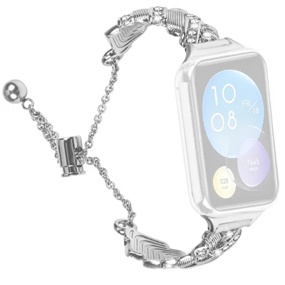 For Xiaomi Smart Band 10 Pro / 9 Pro / 8 Pro / Redmi Watch 6 / 5 / 4 Strap Drawstring Lock Zinc Alloy Rhinestone Decor Bracelet Watch Band - Silver