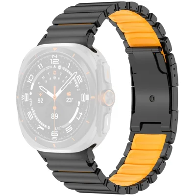 Dual-Color Watch Band for Samsung Galaxy Watch8 44mm / 40mm / 8 Classic 46mm Titanium Metal Silicone Strap Turtle Buckle - Black / Orange
