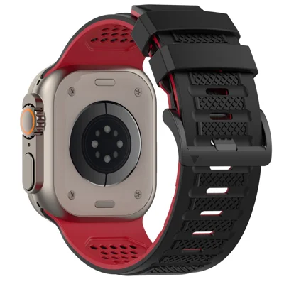 Ремешок для Apple Watch Ultra 3 2 1 49мм / Series 11 10 46мм / 9 8 7 45мм / SE3 SE2 SE 6 5 4 44мм / 3 2 1 42мм Клетчатый узор Дышащий двухцветный силиконовый ремешок - Черный / Красный