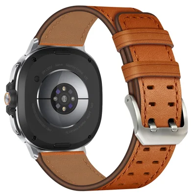Adjustable Strap for Samsung Galaxy Watch8 44mm / 40mm / Watch8 Classic 46mm Double Row Buckle Genuine Cow Leather Watch Band - Orange
