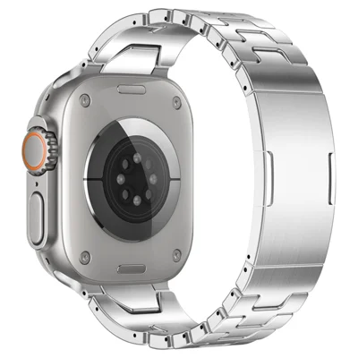 H-образный быстроразъемный ремешок для Apple Watch Ultra 3 2 1 49мм / Series 11 10 46мм / 9 8 7 45мм / SE3 SE2 SE 6 5 4 44мм / 3 2 1 42мм, стальной ремешок с бабочкой-застежкой - Серебристый