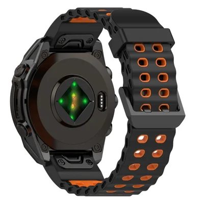 26mm Double-Buckle Silicone Band for Garmin Fenix 8 51mm / epix Pro 51mm / Fenix 7X / 7X Pro 51mm Quick Release Dual Color Watch Strap - Black / Orange