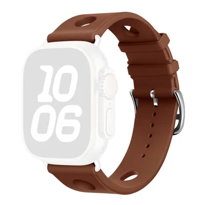 Correa de reloj de silicona para Apple Watch Series 10 Ultra 9 8 7 SE 6 5 4 3 2 1 46mm 49mm 45mm 44mm 42mm Diseño de agujeros - Marrón
