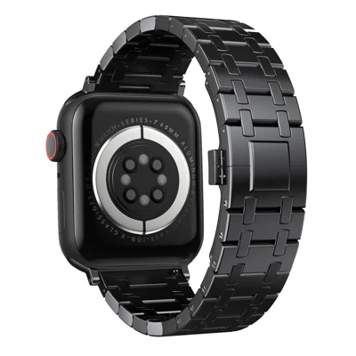 Titanium Alloy Watch Band for Apple Watch Ultra 4 3 2 1 49mm / Series 12 11 10 46mm / 9 8 7 45mm / SE3 SE2 SE 6 5 4 44mm / 3 2 1 42mm Butterfly Clasp Replacement Strap - Black