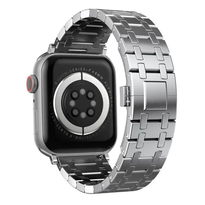 Titanium Alloy Watch Band for Apple Watch Series 12 11 10 42mm  /  9 8 7 41mm  /  SE3 SE2 SE 6 5 4 40mm  /  3 2 1 38mm Butterfly Clasp Replacement Strap - Silver