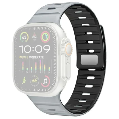 Magnetic Watch Band for Apple Watch Series 12 11 10 42mm  /  9 8 7 41mm  /  SE3 SE2 SE 6 5 4 40mm  /  3 2 1 38mm Dual Color Silicone Strap - Light Grey / Black