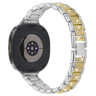 Contrasting Color Slim Band for Samsung Galaxy Watch9 40mm / 44mm /  Watch8 44mm / 40mm / 8 Classic 46mm Metal Watch Strap with Rhinestones Decor - Silver / Gold
