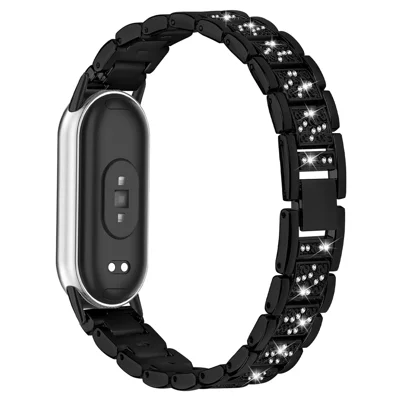 Electroplate Color Slim Band for Xiaomi Smart Band 10 / 9 / 8 Metal Watch Strap with Rhinestones Decor - Black