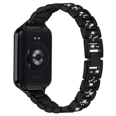 Electroplate Color Slim Band for Xiaomi Smart Band 10 Pro / 9 Pro / 8 Pro / Redmi Watch 6 / 5 / 4 Metal Watch Strap with Rhinestones Decor - Black