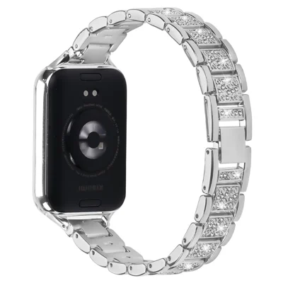 Zinc Alloy Slim Band for Xiaomi Smart Band 10 Pro / 9 Pro / 8 Pro / Redmi Watch 6 / 5 / 4 Smart Watch Silver Strap with Rhinestones Decor