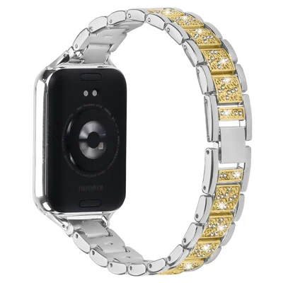 Contrasting Color Slim Band for Xiaomi Smart Band 10 Pro / 9 Pro / 8 Pro / Redmi Watch 6 / 5 / 4 Metal Watch Strap with Rhinestones Decor - Silver / Gold