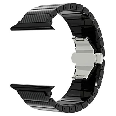 Ремешок для Apple Watch Ultra 3 2 1 49мм / Series 11 10 46мм / 9 8 7 45мм / SE3 SE2 SE 6 5 4 44мм / 3 2 1 42мм от Bamboo Link Design с тонким ремешком и стальной пряжкой - Черный