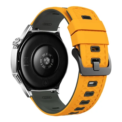 22mm Dual Color Textured Silicone Band for Garmin Forerunner 570 47mm  /  Forerunner 970  /  265  /  255 Flat Head Watch Strap - Yellow / Grey