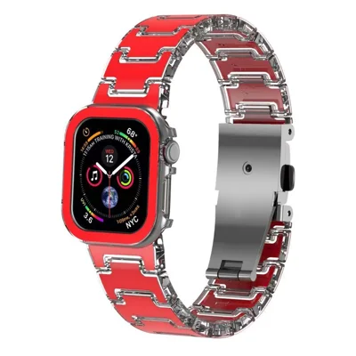 Glückliches Farbdesign PC-Band mit PC-Gehäuse für Apple Watch SE3 SE2 SE 6 5 4 44mm Metallschnalle Ersatz-Armband - Rot