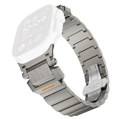 Strap for Apple Watch Ultra 4 3 2 1 49mm / Series 12 11 10 46mm / 9 8 7 45mm / SE3 SE2 SE 6 5 4 44mm / 3 2 1 42mm Hammer Pattern Titanium Alloy Watch Band - Titanium