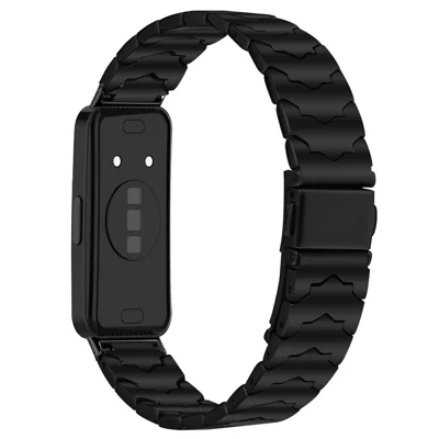 شريط ساعة أسود بتصميم خفاش لساعة Huawei Band 10 / 9 / 8، شريط فولاذي مقاوم للصدأ قابل للتعديل مع إبزيم طي