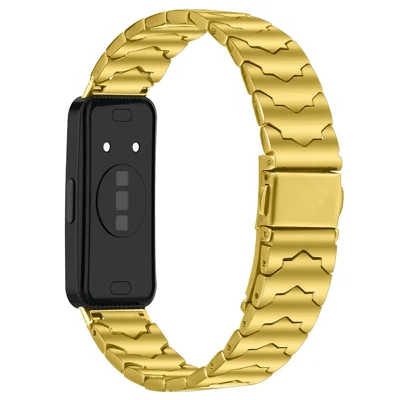 شريط ساعة بتصميم الخفاش مطليًا بألوان كهربائية لساعة Huawei Band 10 / 9 / 8، شريط فولاذي مقاوم للصدأ قابل للتعديل مع إبزيم طيّ - ذهبي